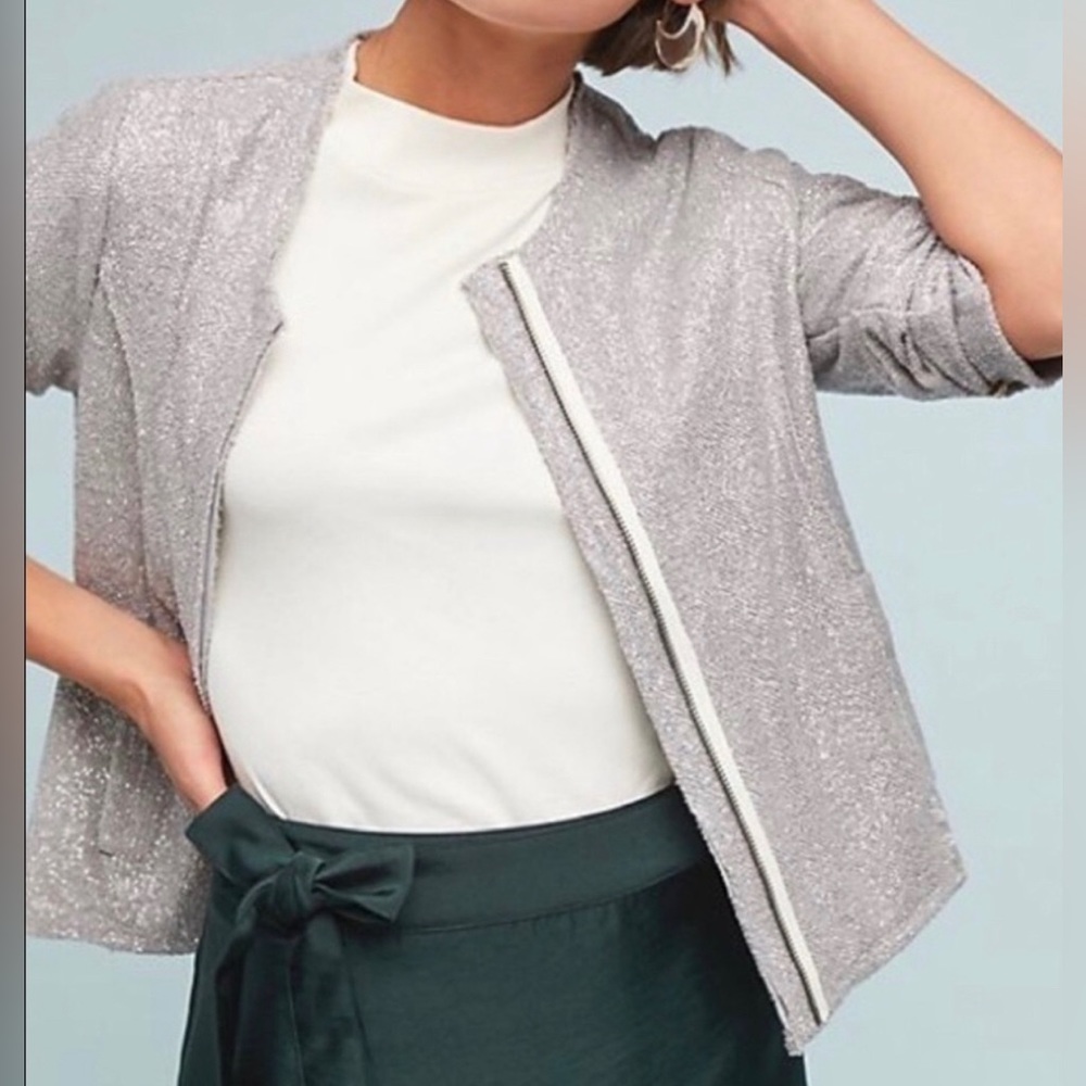 Anthropologie Dolan Left Coast silver knit sweater zip jacket L